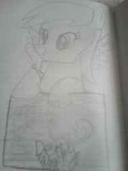 Size: 337x449 | Tagged: safe, derpy hooves, pegasus, pony, female, mare, monochrome, sketch, solo