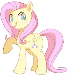 Size: 796x864 | Tagged: safe, artist:gh0st1es, fluttershy, earth pony, pegasus, pony, female, mare, raised hoof, simple background, smiling, solo, white background