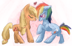 Size: 962x616 | Tagged: safe, artist:beato-riiche, derpibooru import, applejack, rainbow dash, earth pony, pegasus, pony, appledash, female, heart, lesbian, shipping