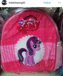 Size: 750x911 | Tagged: safe, starlight glimmer, twilight sparkle, pony, backpack, bootleg, hilarious in hindsight, instagram, irl, merchandise, my little pony logo, not twilight sparkle, photo, seems legit, you had one job