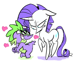 Size: 1000x810 | Tagged: dead source, safe, artist:cassettepunk, rarity, spike, dragon, pony, unicorn, female, heart, male, mare, scowl, shipping, shipping denied, simple background, sparity, straight, transparent background