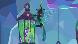 Size: 1920x1080 | Tagged: safe, screencap, queen chrysalis, starlight glimmer, changeling, changeling queen, pony, the ending of the end, animation error, female, laughing, leak, revenge, slime, tongue out