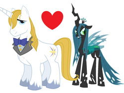 Size: 2920x2192 | Tagged: safe, prince blueblood, queen chrysalis, changeling, changeling queen, bluesalis, crack shipping, female, male, shipping, shipping domino, stallion, straight, unshorn fetlocks