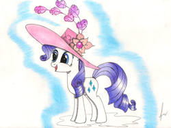 Size: 2206x1653 | Tagged: safe, artist:ulisesdarklight, rarity, pony, unicorn, hat, smiling, solo