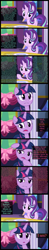 Size: 1000x5060 | Tagged: safe, edit, edited screencap, screencap, starlight glimmer, twilight sparkle, twilight sparkle (alicorn), alicorn, no second prances, absurd resolution, bow, curtains, dialogue, dining room, discussion, fork, friendship, headcanon, knife, mountain, mural, pillar, plate, ribbon, screencap comic, silverware, spoon, table, talking, text, theory, twilight's castle, wall of text