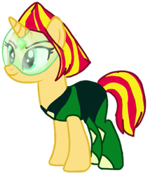 Size: 635x741 | Tagged: safe, artist:tsundra, sunset shimmer, pony, unicorn, clothes, cosplay, costume, crossover, female, mare, peridot (steven universe), simple background, solo, steven universe, transparent background