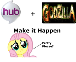 Size: 816x664 | Tagged: safe, fluttershy, pegasus, pony, exploitable meme, godzilla (series), make it happen, obligatory pony, the hub