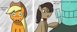 Size: 1180x492 | Tagged: safe, artist:noah garcia, applejack, doctor whooves, earth pony, pony, comic, doctor who, eleventh doctor, tardis, tumblr