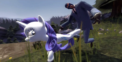 Size: 852x435 | Tagged: safe, rarity, pony, unicorn, 3d, gmod, groin attack, nudity, ouch, pain, spy, team fortress 2