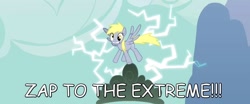 Size: 1280x532 | Tagged: safe, derpy hooves, comic sans, image macro, lightning, solo, sonichu, text