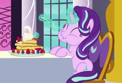 Size: 667x454 | Tagged: safe, screencap, starlight glimmer, pony, unicorn, a royal problem, aweeg*, cute, eating, food, glimmerbetes, nom, pancakes, solo