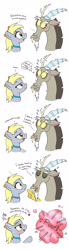 Size: 910x3300 | Tagged: safe, artist:joakaha, derpy hooves, discord, pegasus, pony, blushing, comic, date, derpcord, female, heart, male, mare, shipping, straight