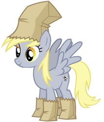 Size: 650x760 | Tagged: safe, derpy hooves, pegasus, pony, bag, bags, clothes, costume, cutie mark, female, mare, nightmare night, paper bag wizard, shoop, solo, the man they call ghost, true capitalist radio