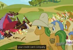 Size: 470x322 | Tagged: safe, screencap, apple bloom, applejack, granny smith, earth pony, pony, barn, youtube caption