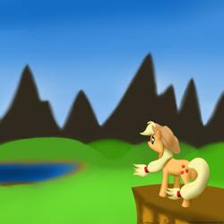 Size: 3000x3000 | Tagged: safe, artist:acceleron, applejack, earth pony, pony, cliff, female, mare, solo