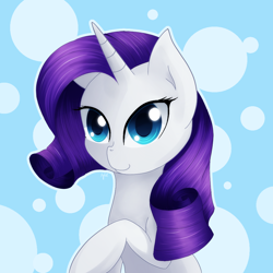 Size: 1000x1000 | Tagged: safe, artist:agletka, rarity, pony, unicorn, bust, female, mare, signature, smiling, solo