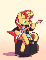 Size: 1280x1690 | Tagged: safe, artist:zanefir-dran, sunset shimmer, amplifier, flying v, guitar, solo, sunset shredder