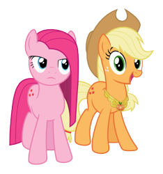 Size: 355x380 | Tagged: safe, artist:martinnus1, applejack, pinkie pie, earth pony, pony, .svg available, element of honesty, pinkamena diane pie, simple background, svg, swapped cutie marks, transparent background, unamused, vector