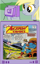 Size: 574x922 | Tagged: safe, derpy hooves, pegasus, pony, dc comics, exploitable meme, female, mare, meme, obligatory pony, superdickery, superman, tv meme, wat