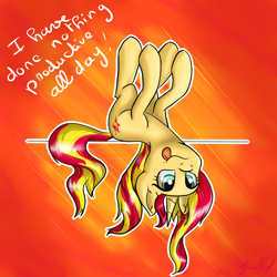 Size: 3024x3024 | Tagged: safe, artist:gaelledragons, sunset shimmer, pony, unicorn, i have done nothing productive all day, line, silly, silly pony, solo, tongue out, upside down