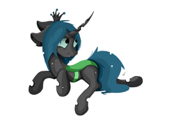 Size: 2152x1568 | Tagged: safe, artist:groomlake, queen chrysalis, changeling, changeling queen, colored, crown, female, jewelry, love, mare, prone, regalia, silly, simple, simple background, smiley face, solo, spots, stupid sexy chrysalis, white background