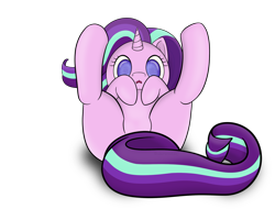Size: 1823x1387 | Tagged: safe, artist:underwoodart, starlight glimmer, pony, unicorn, featureless crotch, looking at you, on back, simple background, solo, transparent background