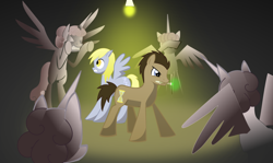 Size: 900x535 | Tagged: safe, artist:senwyn1, derpy hooves, doctor whooves, pegasus, pony, doctor who, female, mare, sonic screwdriver, weeping alicorns, weeping angels