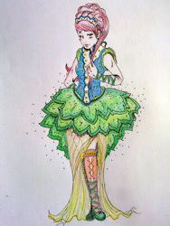 Size: 900x1200 | Tagged: safe, artist:nanune13, fluttershy, green isn't your color, clothes, dress, humanized, traditional art