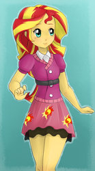 Size: 500x900 | Tagged: safe, artist:lourita-shine, sunset shimmer, equestria girls, clothes, cute, dress, smiling, solo