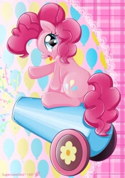 Size: 1748x2480 | Tagged: safe, artist:sugarcubecake, pinkie pie, earth pony, pony, party cannon, plot, solo