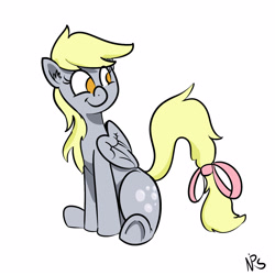 Size: 1600x1600 | Tagged: safe, artist:whydomenhavenipples, derpy hooves, pegasus, pony, bow, female, happy, mare, smiling, solo, tail bow