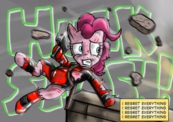 Size: 1280x905 | Tagged: safe, pinkie pie, earth pony, pony, ask-pinkie-pool, deadpool, pinkiepool, solo, text