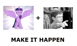 Size: 1337x796 | Tagged: safe, derpibooru import, twilight sparkle, twilight sparkle (alicorn), alicorn, pony, anthony fremont, exploitable meme, female, make it happen, mare, the twilight zone