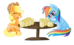 Size: 909x552 | Tagged: safe, artist:glitzerkirby, derpibooru import, applejack, rainbow dash, earth pony, pegasus, pony, blushing, drunk, drunk aj, drunker dash, simple background, transparent background