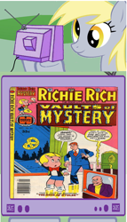 Size: 566x988 | Tagged: safe, derpy hooves, pegasus, pony, exploitable meme, female, mare, meme, obligatory pony, richie rich, tv meme, wat