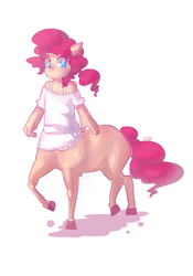 Size: 1280x1827 | Tagged: safe, artist:lumo, pinkie pie, centaur, clothes, female, smiling, solo