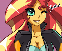 Size: 7874x6486 | Tagged: safe, artist:pitchyy, sunset shimmer, equestria girls, absurd resolution, breasts, cleavage, cute, female, selfie, sexy, solo, sunset jiggler