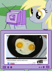 Size: 563x771 | Tagged: safe, derpy hooves, pegasus, pony, derp, egg (food), exploitable meme, female, food, mare, meme, obligatory pony, tv meme