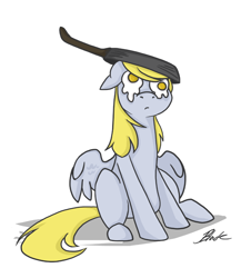 Size: 520x600 | Tagged: safe, artist:caycowa, derpy hooves, pegasus, pony, egg (food), female, food, frying pan, funny, mare, solo