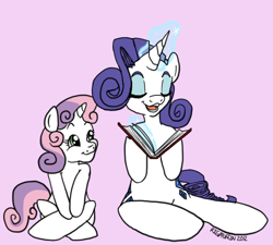 Size: 500x450 | Tagged: safe, artist:aprylelric, rarity, sweetie belle, pony, unicorn, book, magic