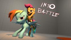 Size: 1920x1080 | Tagged: safe, artist:o0despair0o, derpibooru import, rainbow dash, scootaloo, pegasus, pony, 3d, ponies riding ponies, source filmmaker