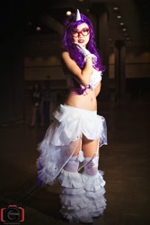 Size: 1333x2000 | Tagged: safe, artist:cyntheawindervaux, rarity, human, 2013, anime expo, belly button, bellyring, convention, cosplay, glasses, irl, irl human, photo, piercing, solo