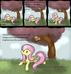 Size: 1133x1184 | Tagged: safe, artist:chiuuchiuu, fluttershy, bird, pegasus, pony, comic, tree