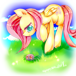 Size: 1000x1000 | Tagged: safe, artist:aquagalaxy, fluttershy, pegasus, pony, spider, female, mare, solo