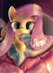 Size: 2325x3192 | Tagged: safe, artist:daedric-pony, angel bunny, fluttershy, pegasus, pony, beautiful, bed, cover, detailed, pillow, sleeping