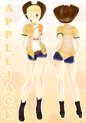 Size: 643x920 | Tagged: safe, artist:xlinechu, applejack, humanized, mmd, solo