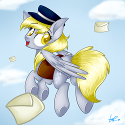 Size: 2000x2000 | Tagged: safe, artist:shyshyoctavia, derpy hooves, pegasus, pony, female, hat, mail, mare, saddle bag, solo