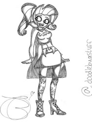 Size: 375x500 | Tagged: safe, artist:doodlebugstuff, rarity, vampire, equestria girls, 30 minute art challenge, belly button, clothes, costume, halloween, midriff, monochrome, solo