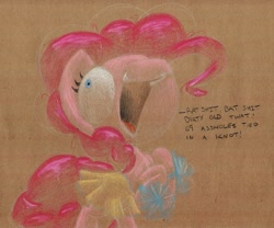 Size: 984x820 | Tagged: safe, artist:getchanoodlewet, pinkie pie, earth pony, pony, solo, text, traditional art, vulgar