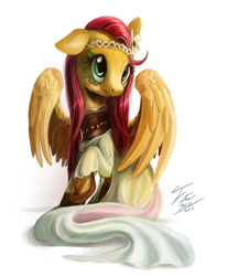 Size: 800x973 | Tagged: safe, artist:tsitra360, fluttershy, pegasus, pony, clothes, dress, flower, flower in hair, hippieshy